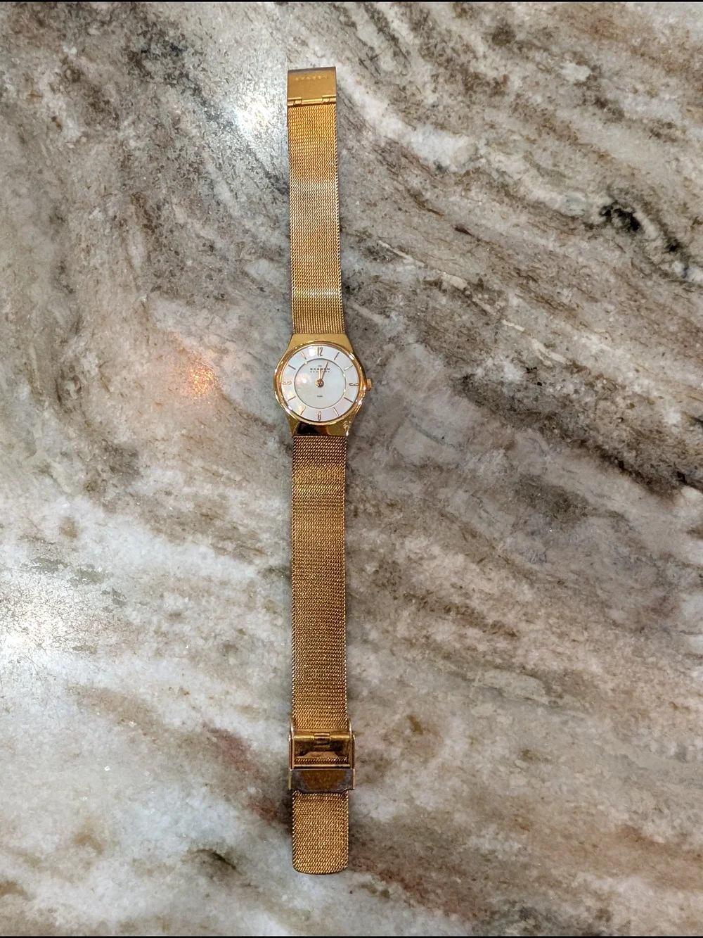 Skagen Gold Watch with Mother Of Pearl